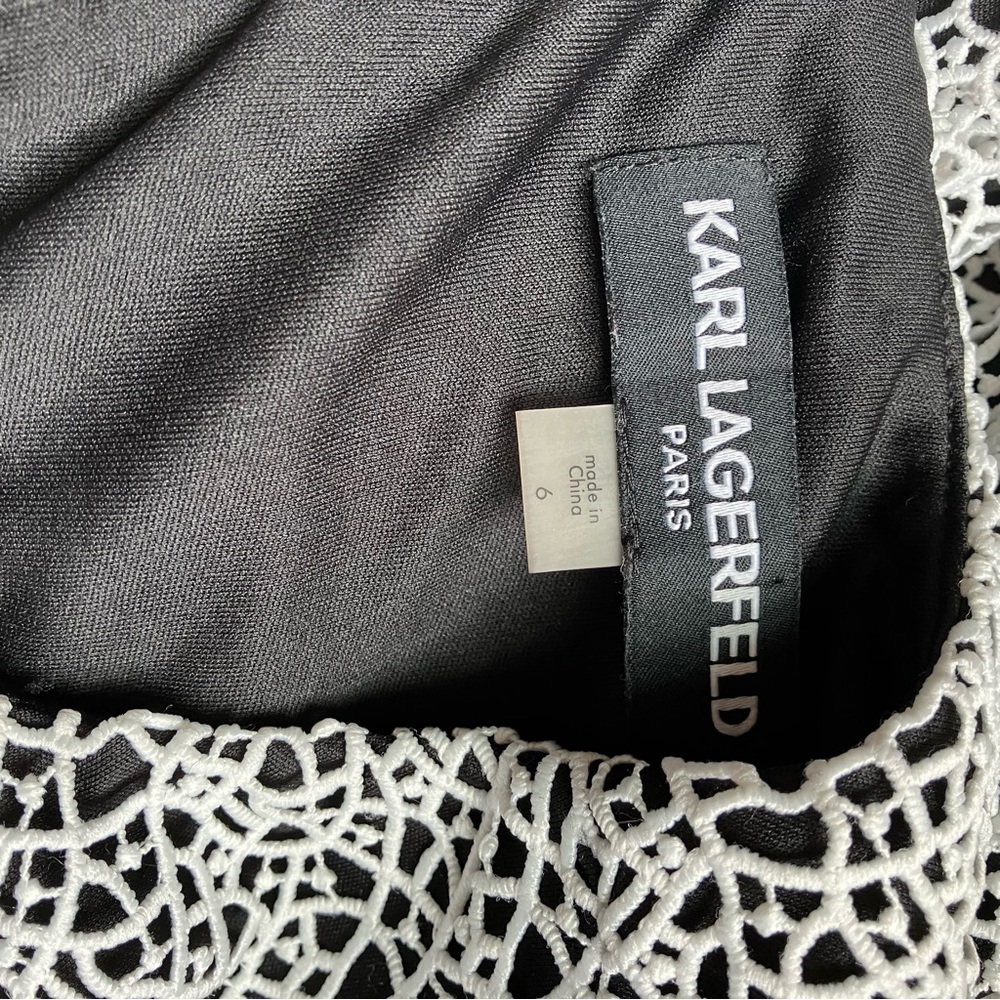 Karl Lagerfeld Black w/ Thick White Lacing Fit & Flare Cocktail Dress size 6 - Picture 2 of 5